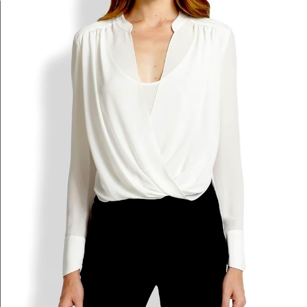 BCBGMAXAZRIA JAKLYN DRAPED FRONT BLOUSE